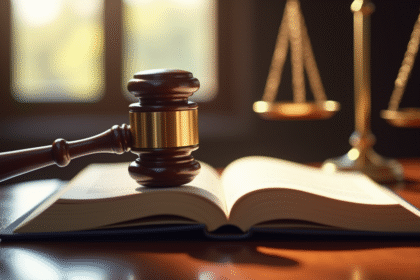 Bâton de juge sur un livre de lois avec la balance de justice