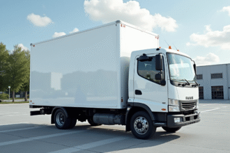 Camion cargo blanc de 11 m3 dans un environnement urbain