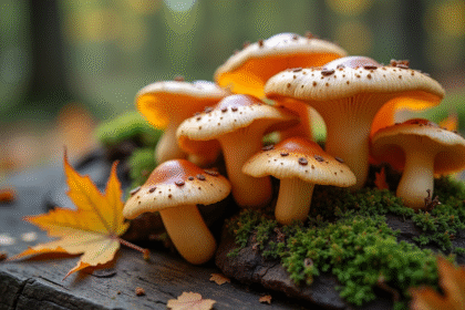 Champignons chanterelles couleur cendre sur table en bois