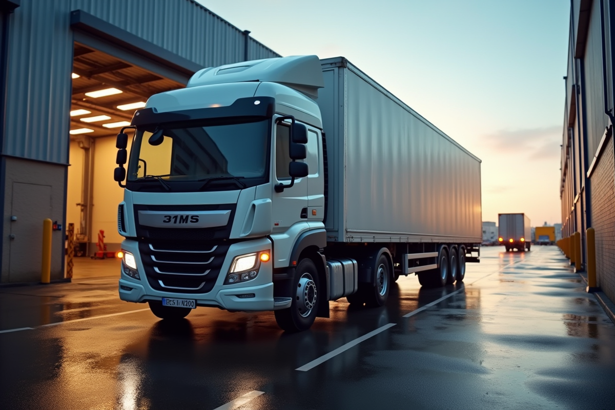 Chargement d un camion de livraison à l entrepot au matin