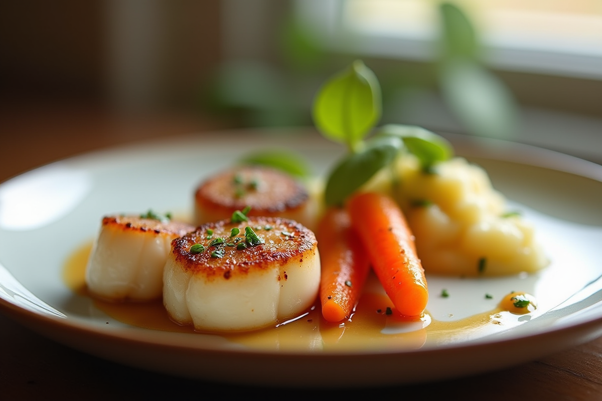 Coquilles sautes avec carottes et puree de pommes de terre