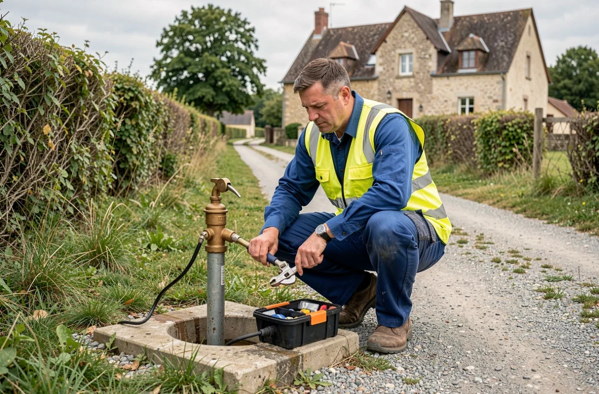 Plombier Etienne Services intervenant 7 jours sur 7 sur un compteur d'eau en zone rurale
