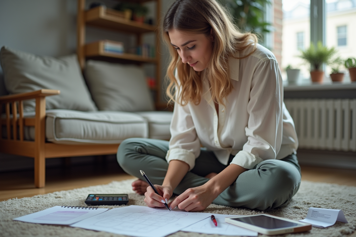 Jeune femme planifiant une fête avec invitations et budget