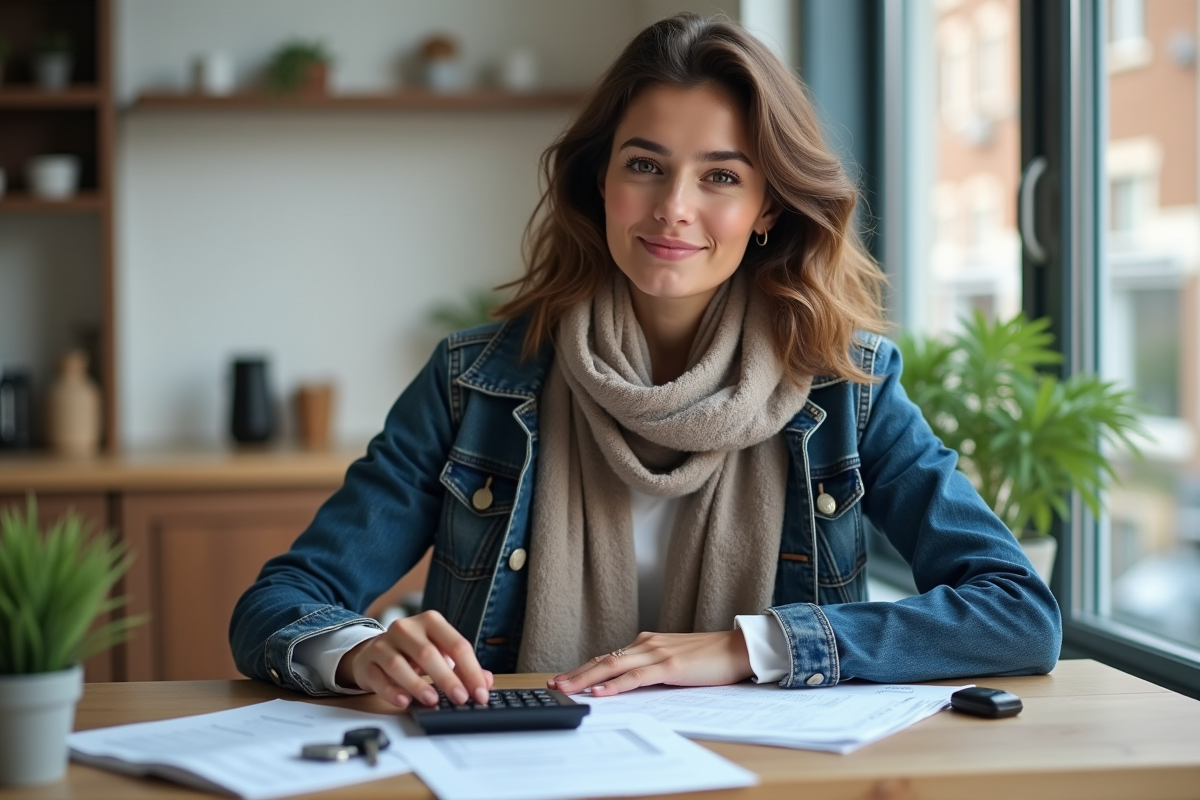 Jeune femme analysant des papiers financiers à la maison