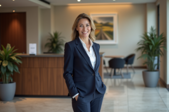 Femme souriante au check-in dans un hôtel à Rennes