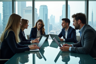 Groupe de professionnels en réunion dans un bureau moderne