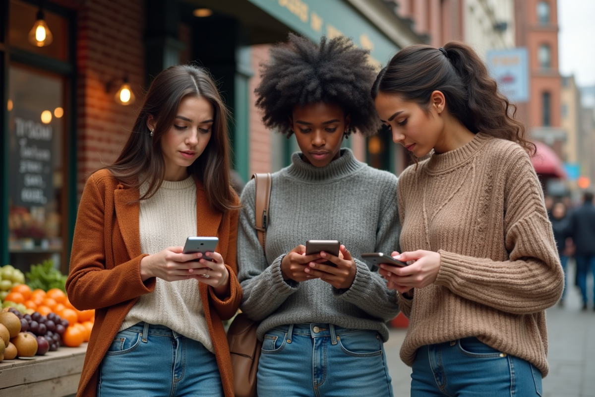Jeunes discutant des prix dans un marché urbain