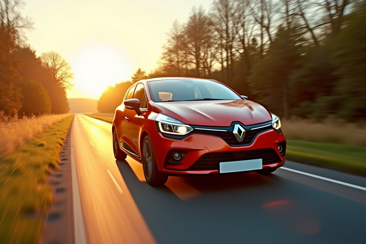 Renault Clio 3 en campagne au coucher du soleil